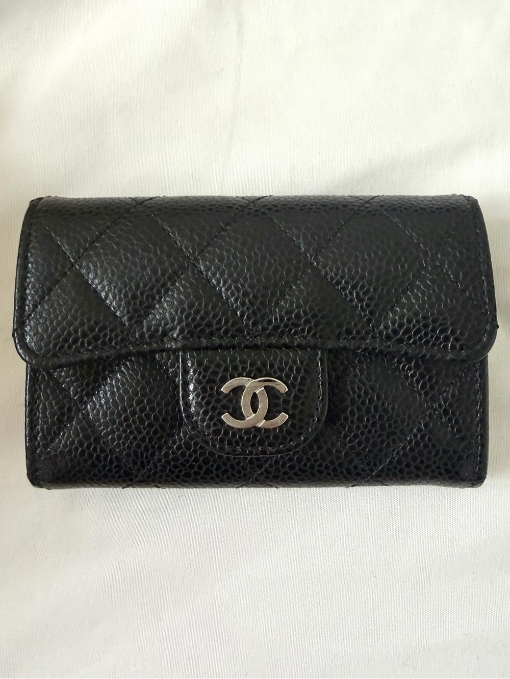 Chanel Black Quilted Leather Wallet with Silver CC Logo